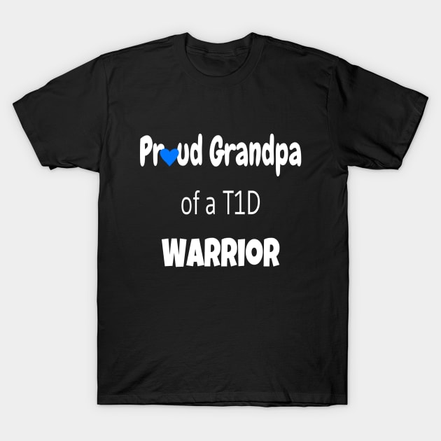 Proud Grandpa White Text Blue Heart T-Shirt by CatGirl101